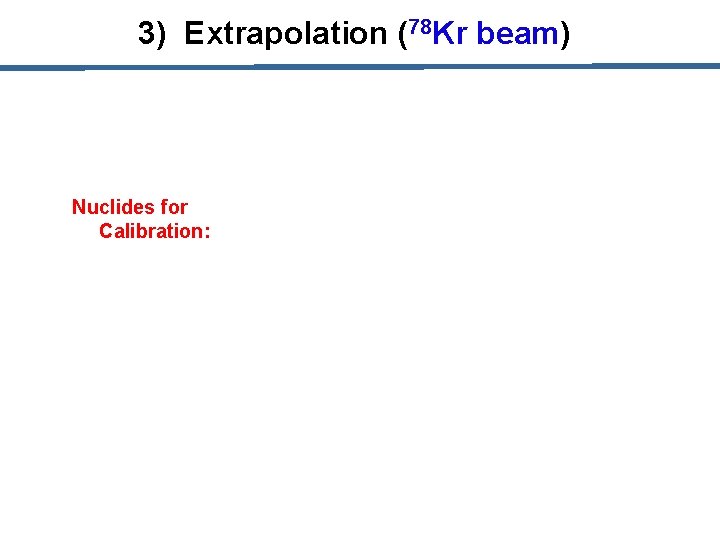 3) Extrapolation (78 Kr beam) Nuclides for Calibration: 