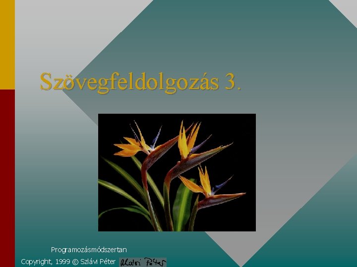 Szövegfeldolgozás 3. Programozásmódszertan Copyright, 1999 © Szlávi Péter 