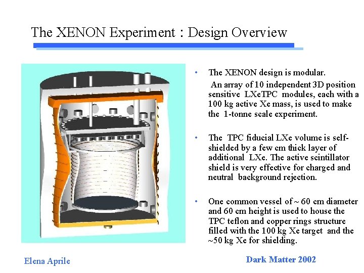 The XENON Experiment : Design Overview Elena Aprile • The XENON design is modular.