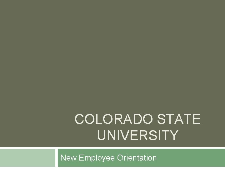 COLORADO STATE UNIVERSITY New Employee Orientation 