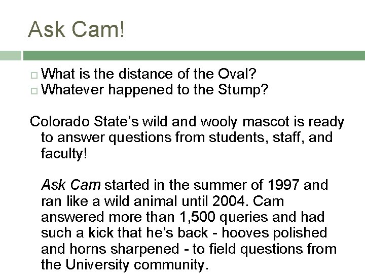 Ask Cam! What is the distance of the Oval? Whatever happened to the Stump?