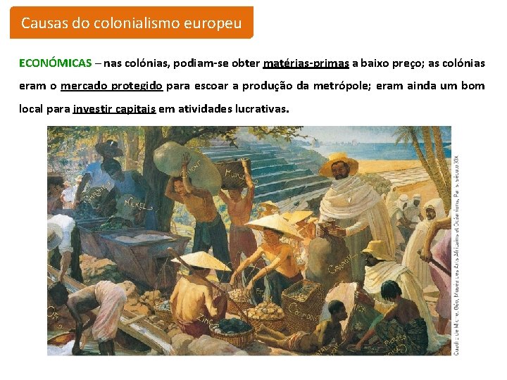 Causas do colonialismo europeu ECONÓMICAS – nas colónias, podiam-se obter matérias-primas a baixo preço;
