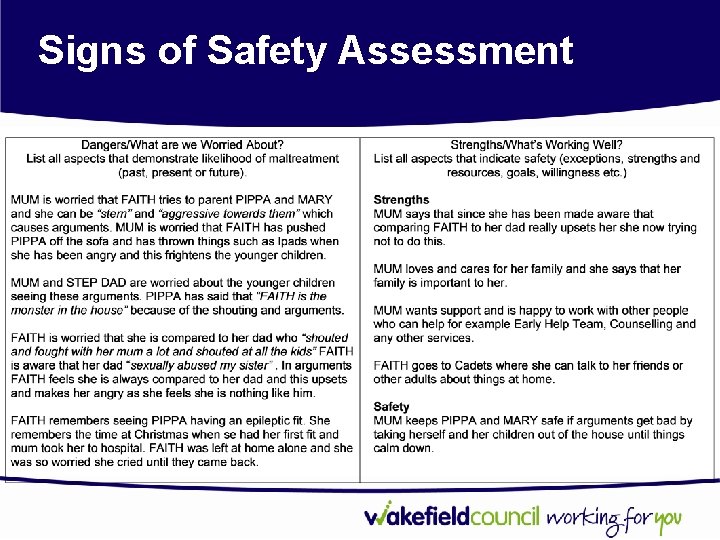 Signs of Safety Assessment Signs of Safety Assessment
