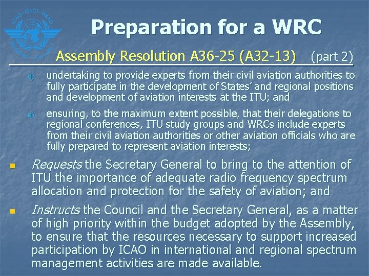 Preparation for a WRC Assembly Resolution A 36 -25 (A 32 -13) (part 2)