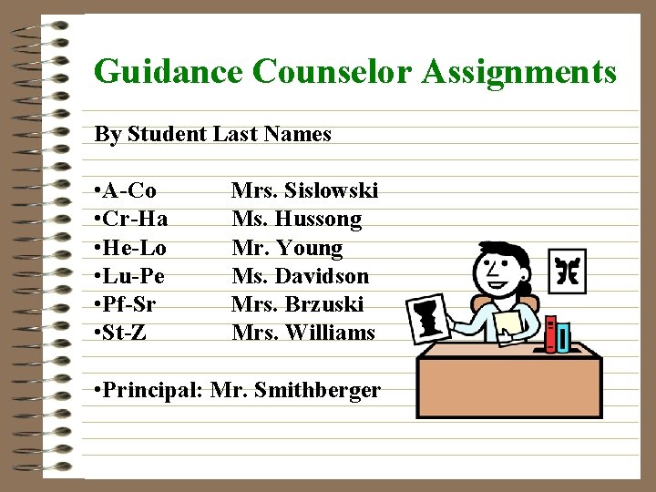 Guidance Counselor Assignments By Student Last Names • A-Co • Cr-Ha • He-Lo •