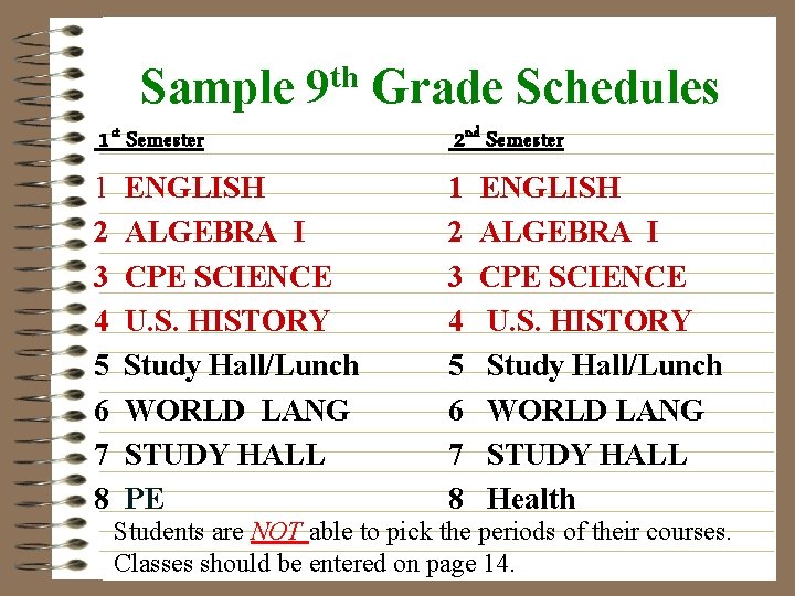 Sample th 9 Grade Schedules 1 st Semester 2 nd Semester 1 2 3