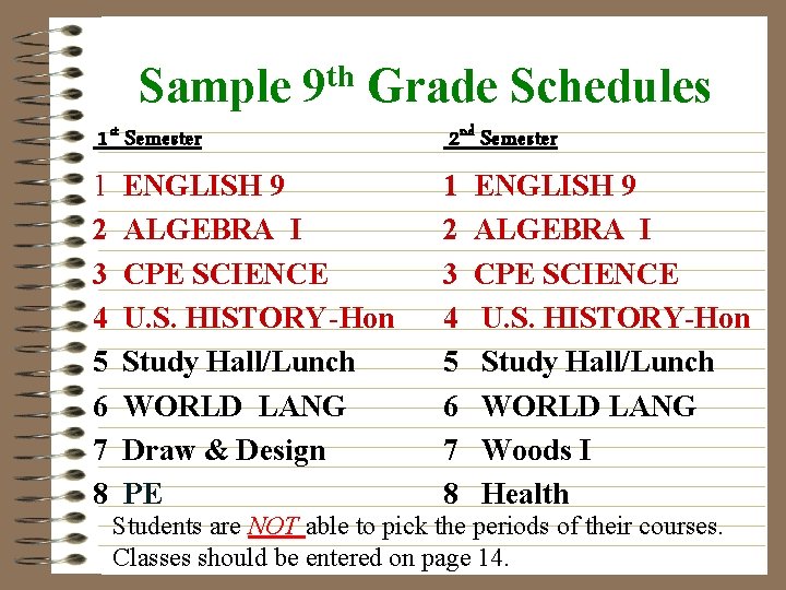 Sample th 9 Grade Schedules 1 st Semester 2 nd Semester 1 2 3