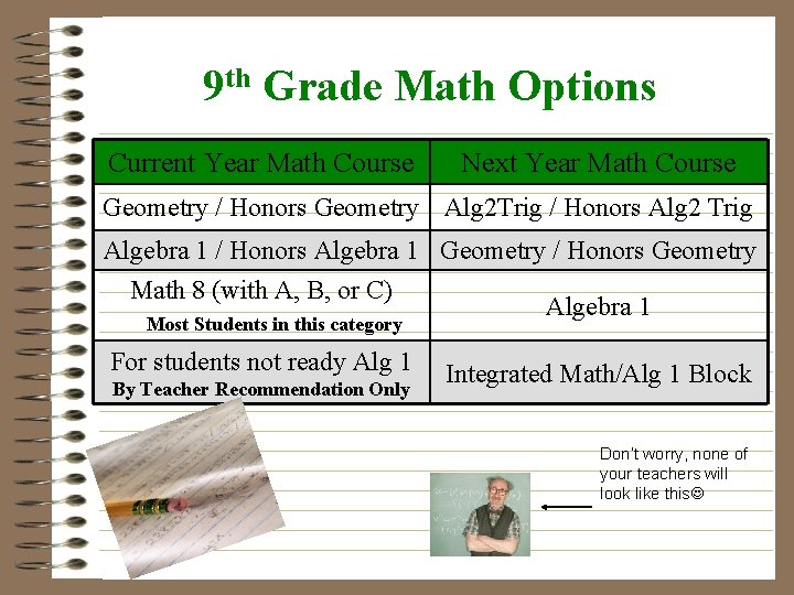 9 th Grade Math Options Current Year Math Course Next Year Math Course Geometry