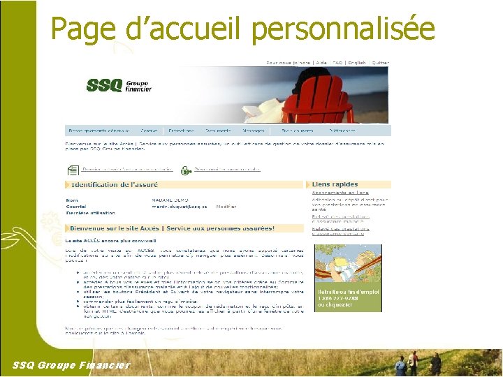 Page d’accueil personnalisée SSQ Groupe Financier 