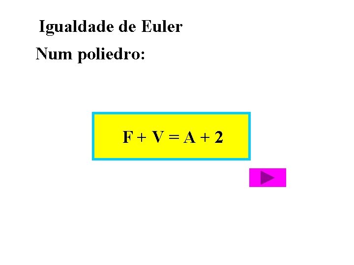 Igualdade de Euler Num poliedro: F+V=A+2 