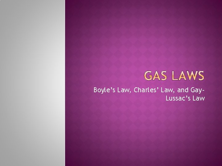 Boyle’s Law, Charles’ Law, and Gay. Lussac’s Law 