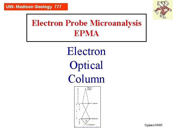 UW- Madison Geology 777 Electron Probe Microanalysis EPMA Electron Optical Column Updated 9/9/09 