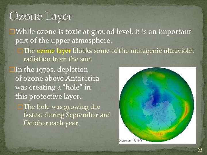 Ozone Layer �While ozone is toxic at ground level, it is an important part