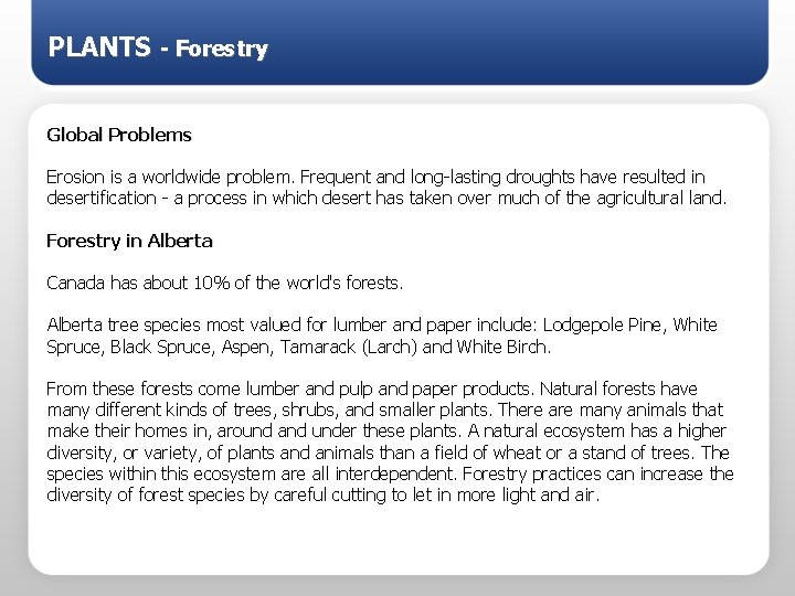 PLANTS - Forestry Global Problems Erosion is a worldwide problem. Frequent and long-lasting droughts