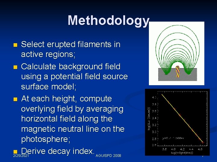 Methodology Select erupted filaments in active regions; n Calculate background field using a potential