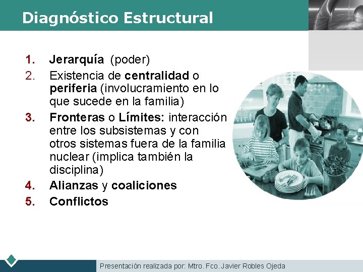 Diagnóstico Estructural 1. 2. 3. 4. 5. Jerarquía (poder) Existencia de centralidad o periferia