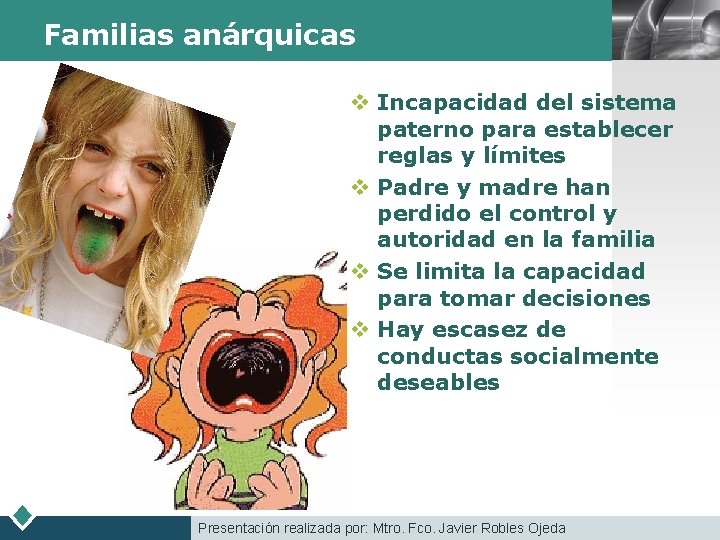 Familias anárquicas LOGO v Incapacidad del sistema paterno para establecer reglas y límites v