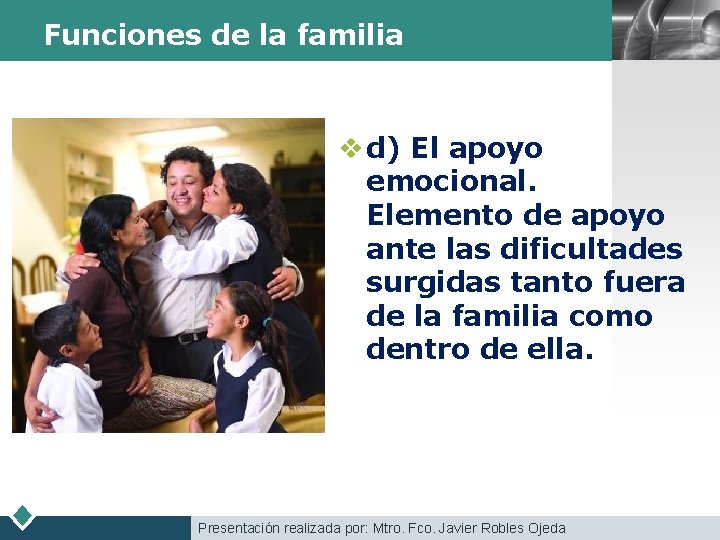 Funciones de la familia LOGO v d) El apoyo emocional. Elemento de apoyo ante