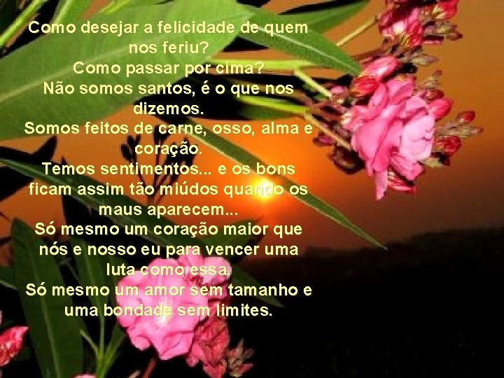 Como desejar a felicidade de quem nos feriu? Como passar por cima? Não somos