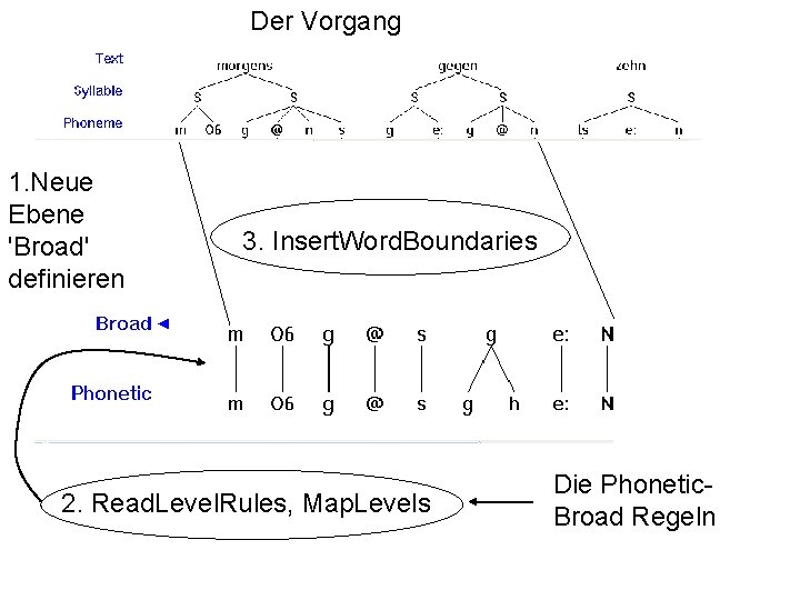 Der Vorgang 1. Neue Ebene 'Broad' definieren 3. Insert. Word. Boundaries 2. Read. Level.