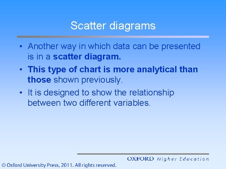 Scatter diagrams • Another way in which data can be presented is in a