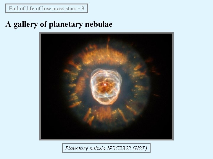 End of life of low mass stars - 9 A gallery of planetary nebulae