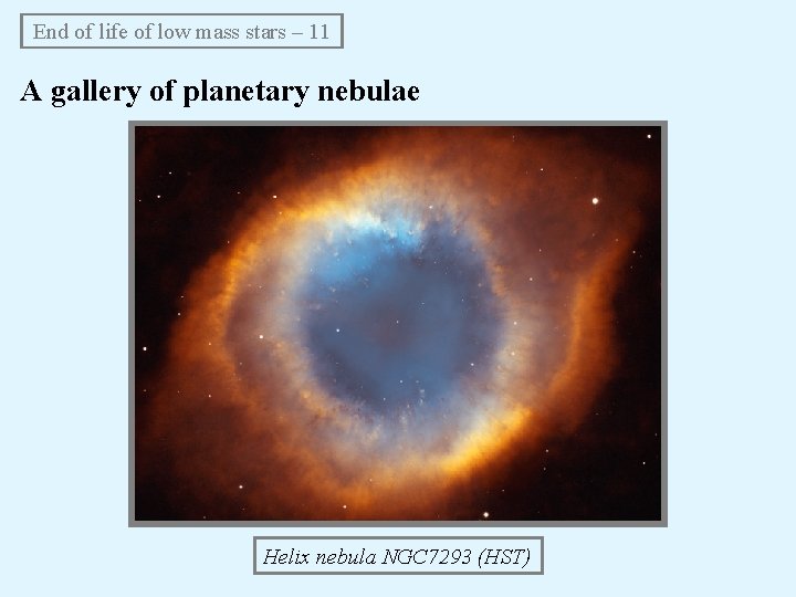 End of life of low mass stars – 11 A gallery of planetary nebulae