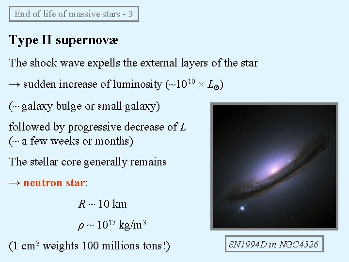 End of life of massive stars - 3 Type II supernovæ The shock wave