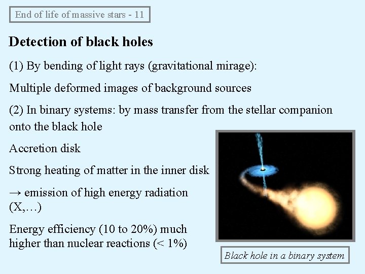 End of life of massive stars - 11 Detection of black holes (1) By