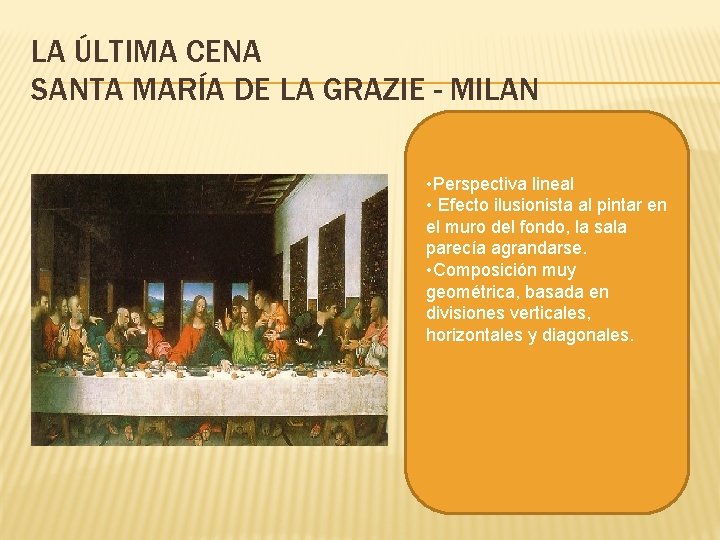 LA ÚLTIMA CENA SANTA MARÍA DE LA GRAZIE - MILAN • Perspectiva lineal •