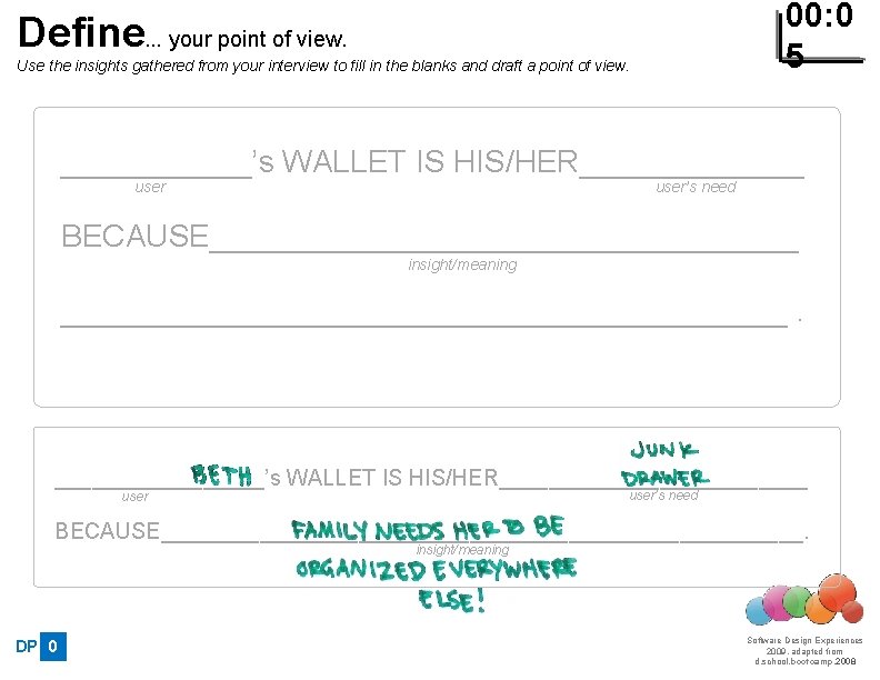 00: 0 5 Define… your point of view. Use the insights gathered from your