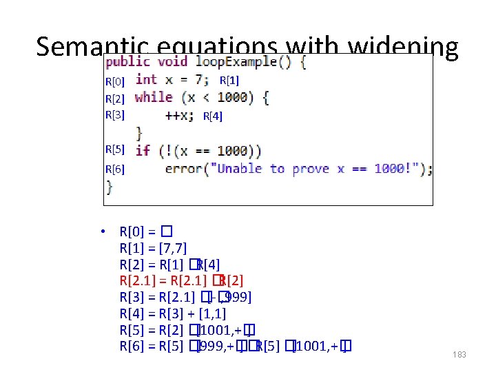 Semantic equations with widening R[0] R[2] R[3] R[1] R[4] R[5] R[6] • R[0] =