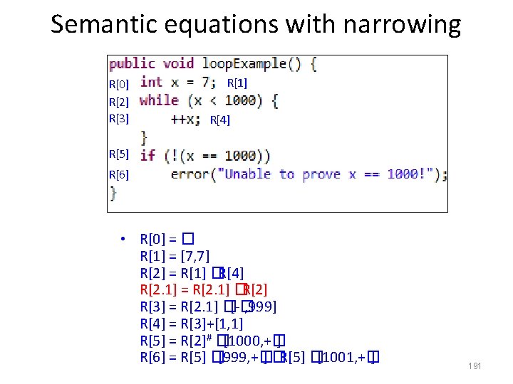 Semantic equations with narrowing R[0] R[2] R[3] R[1] R[4] R[5] R[6] • R[0] =