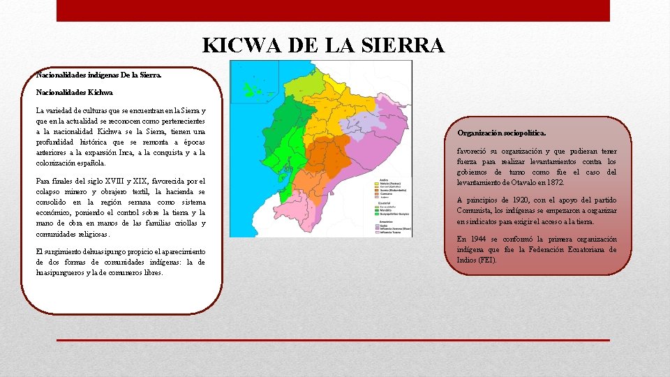 KICWA DE LA SIERRA Nacionalidades indígenas De la Sierra. Nacionalidades Kichwa La variedad de