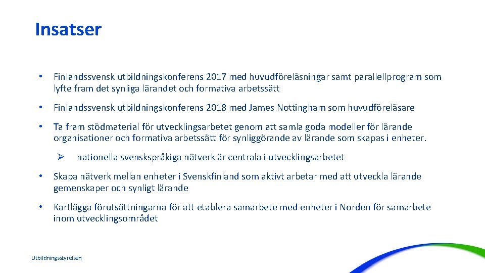 Insatser • Finlandssvensk utbildningskonferens 2017 med huvudföreläsningar samt parallellprogram som lyfte fram det synliga