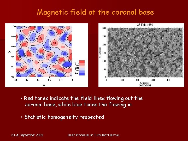 Magnetic field at the coronal base • Red tones indicate the field lines flowing