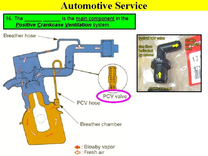 Automotive Service 16. The ______ is the main component in the Positive Crankcase Ventilation