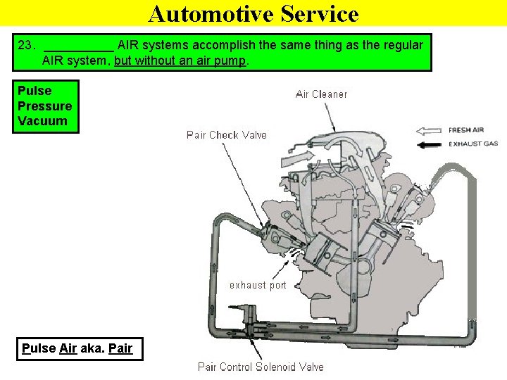 Automotive Service 23. _____ AIR systems accomplish the same thing as the regular AIR