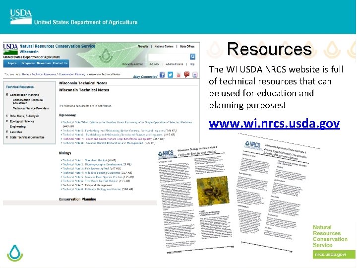 Resources • The WI USDA NRCS website is full of technical resources that can