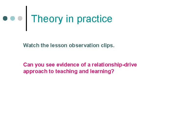 Theory in practice Watch the lesson observation clips. Can you see evidence of a Theory in practice Watch the lesson observation clips. Can you see evidence of a