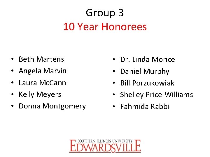 Group 3 10 Year Honorees • • • Beth Martens Angela Marvin Laura Mc.