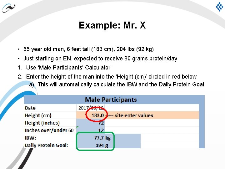 Example: Mr. X • 55 year old man, 6 feet tall (183 cm), 204