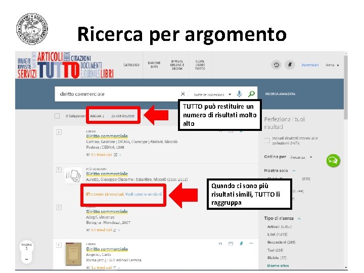 Ricerca per argomento TUTTO può restituire un numero di risultati molto alto Quando ci Ricerca per argomento TUTTO può restituire un numero di risultati molto alto Quando ci