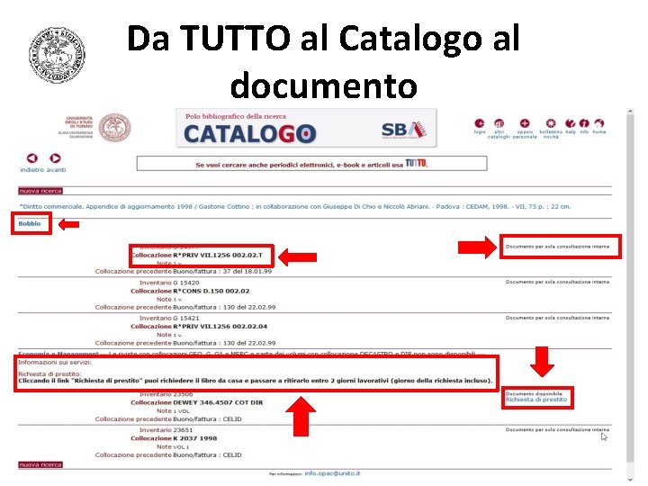 Da TUTTO al Catalogo al documento Da TUTTO al Catalogo al documento