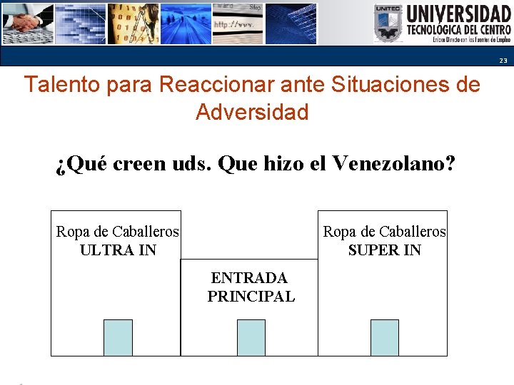 23 Talento para Reaccionar ante Situaciones de Adversidad ¿Qué creen uds. Que hizo el