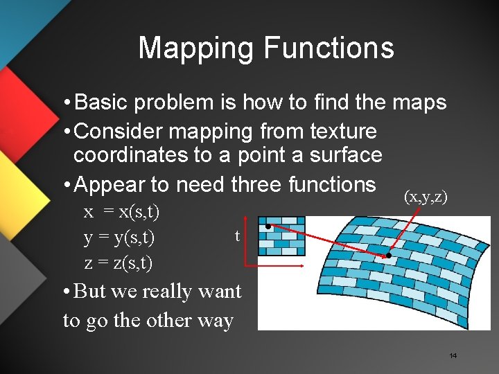 Mapping Functions • Basic problem is how to find the maps • Consider mapping