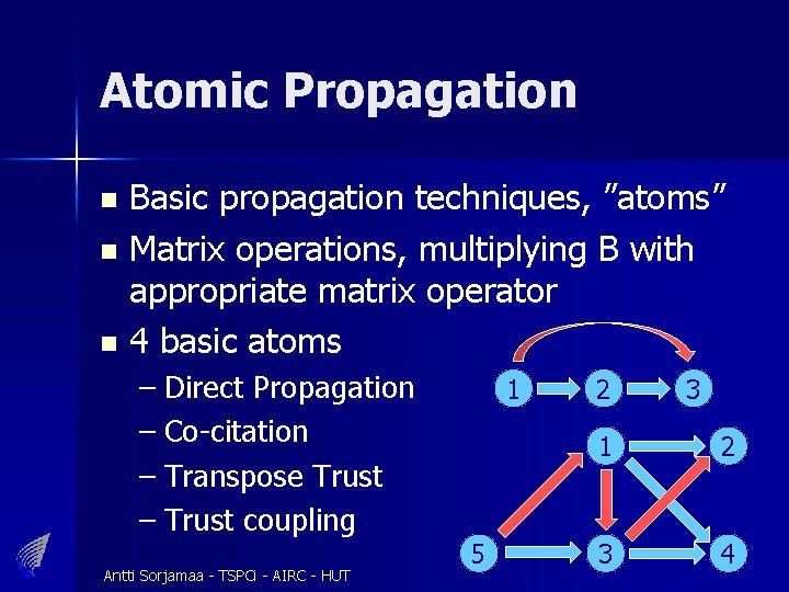 Atomic Propagation Basic propagation techniques, ”atoms” n Matrix operations, multiplying B with appropriate matrix