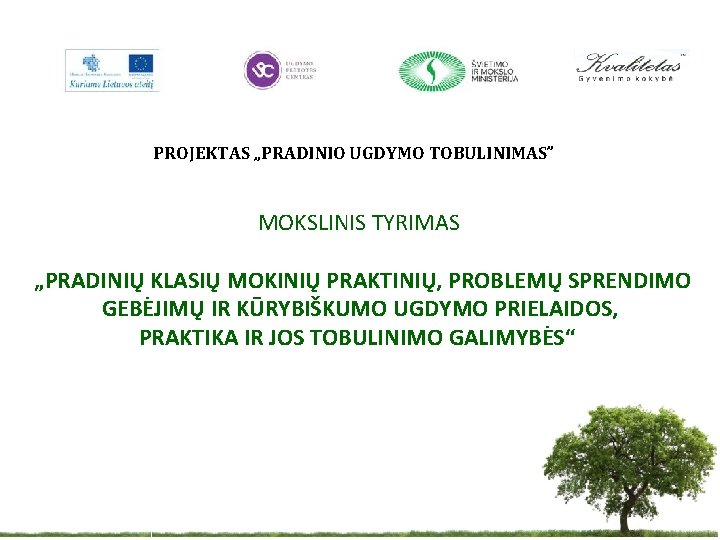 PROJEKTAS „PRADINIO UGDYMO TOBULINIMAS” MOKSLINIS TYRIMAS „PRADINIŲ KLASIŲ MOKINIŲ PRAKTINIŲ, PROBLEMŲ SPRENDIMO GEBĖJIMŲ IR