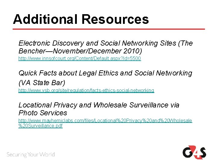 Additional Resources Electronic Discovery and Social Networking Sites (The Bencher—November/December 2010) http: //www. innsofcourt. Additional Resources Electronic Discovery and Social Networking Sites (The Bencher—November/December 2010) http: //www. innsofcourt.