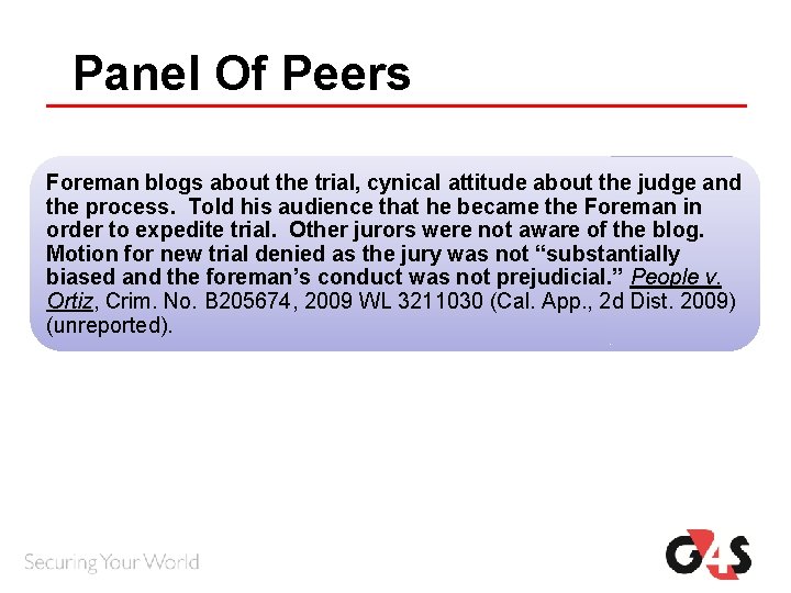 Panel Of Peers Foreman blogs about the trial, cynical attitude about the judge and Panel Of Peers Foreman blogs about the trial, cynical attitude about the judge and